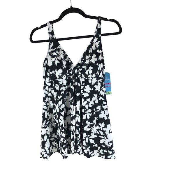 Swim Solutions One Piece Swimsuit Swimdress Tummy Control Floral Black White 20W - Picture 3 of 6